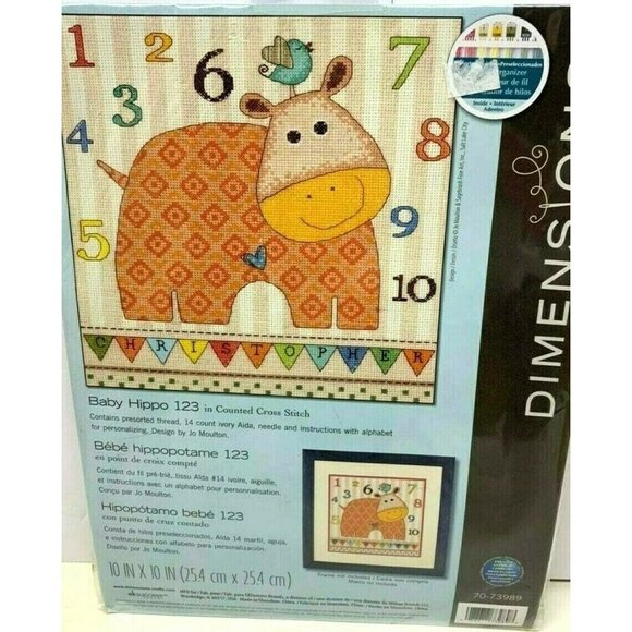 Cross Stitch Kit Dimensions Baby Hippo 123 Counted 10x10 Jo Moulton Sealed - Picture 3 of 5